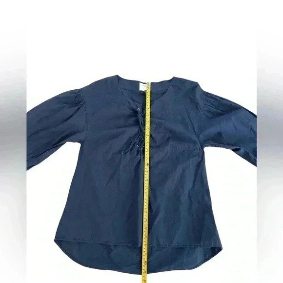 Anthropologie HD In Paris Lace Up Navy Blue Blouse Size Small - Picture 5 of 9